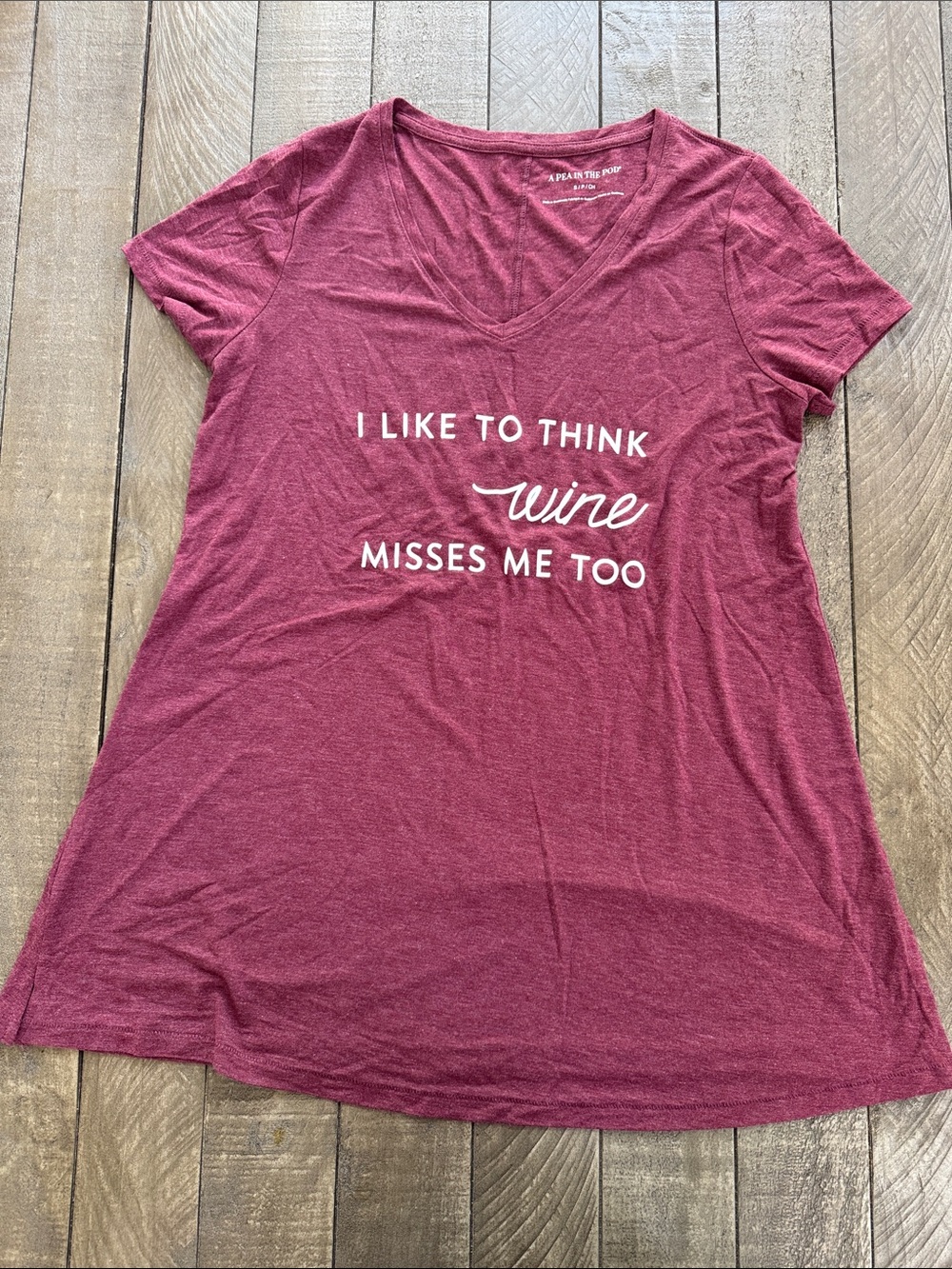 A Pea in the Pod V-Neck Tee in Berry Wine Graphic